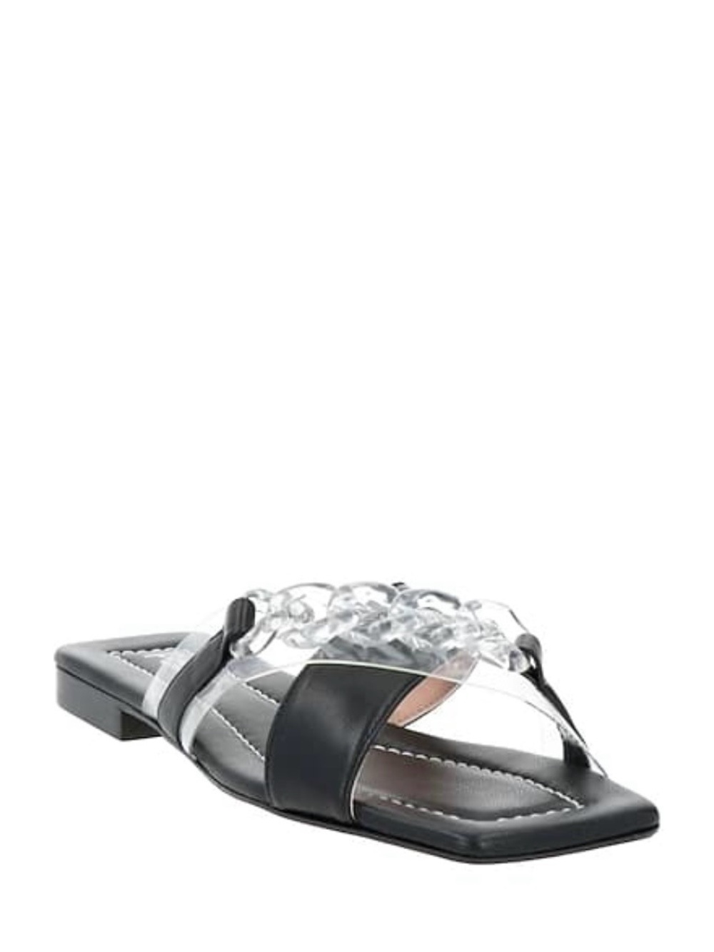 Pollini Black Slide Sandal with Clear Braided Strap